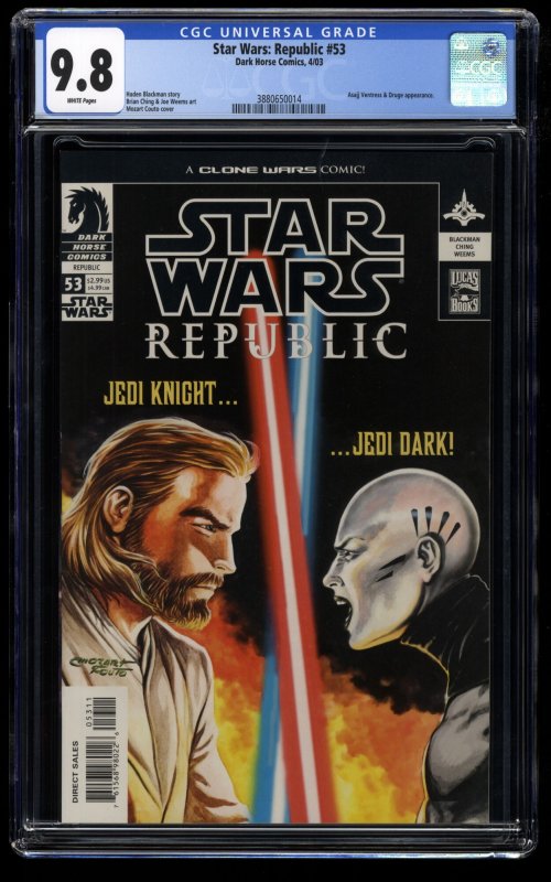 Star Wars: Republic #53 CGC NM/M 9.8 White Pages Asajj Ventress Appearance!