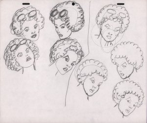 Curly Haired Woman Head Angles Pencil Animation Art