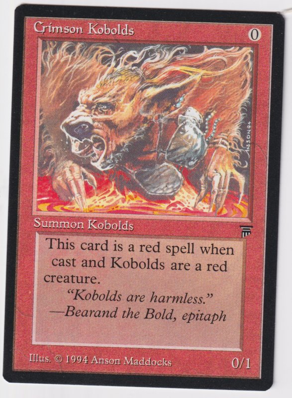 MAGIC THE GATHERING LEGENDS - CRIMSON KOBOLDS (1994) Mint 9.9. Beautiful card.