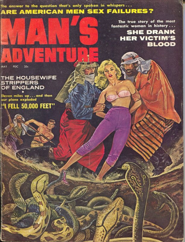 Man's Adventure 5/1961-Stanley-terror cover-violence-crime-cheesecake-VG