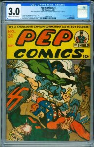 Pep Comics #31 CGC 3.0 1st Mr. Lodge-Nazi cover-Rare-2088952004