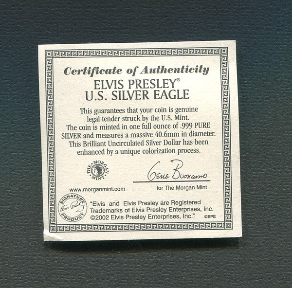 2002 25th Anniversary Elvis Presley Colorized US Silver Eagle