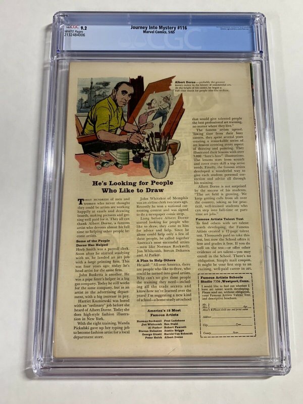 Journey Into Mystery 116 Cgc 9.2 White Pages Marvel Thor Silver Age