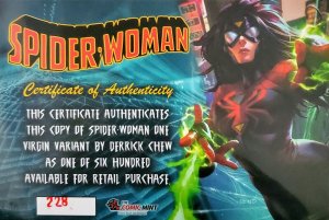  SPIDER-WOMA #1 Derrick Chew Virgin & Trade  - NM - Limited #288 of 600 w COA