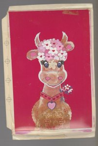 VALENTINE Cute Cow w/ Flowers & Heart Collar 6.5x9.5 Greeting Card Art #V3972