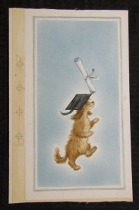 GRADUATION PARTY Vintage Dog w/ Diploma & Cap 7x11 Greeting Card Art #612