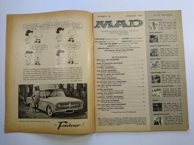 MAD Magazine Jan 1961 No 60 Richard Nixon John F Kennedy Presidents Mr. Peanut