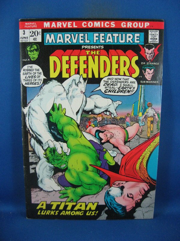 MARVEL FEATURE 3 VF DEFENDERS MARVEL 1972