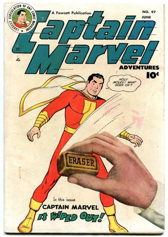 Captain Marvel Adventures #97 1949- wild eraser wiped out cover | Comic  Books - Golden Age, Captain Marvel, Superhero