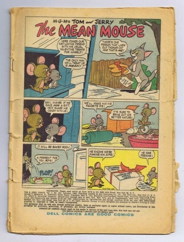 Tom and Jerry #187 ORIGINAL Vintage 1960 Gold Key Comics (Coverless) 