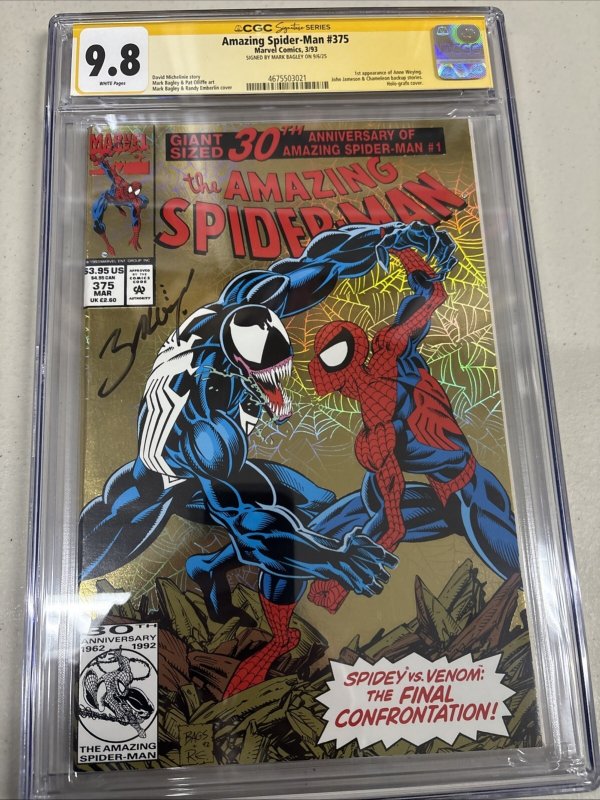 The Amazing Spider-Man (1993) # 375 (CGC 9.8 WP)  Signed Mark Bagley