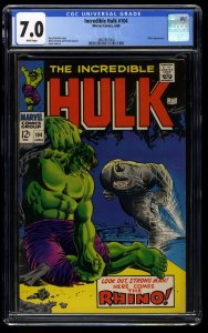 Incredible Hulk #104 CGC FN/VF 7.0 White Pages vs Rhino!