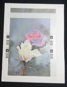 YOUR WEDDING Painted Pink & White Roses 8.5x11 Greeting Card Art #WC7458 