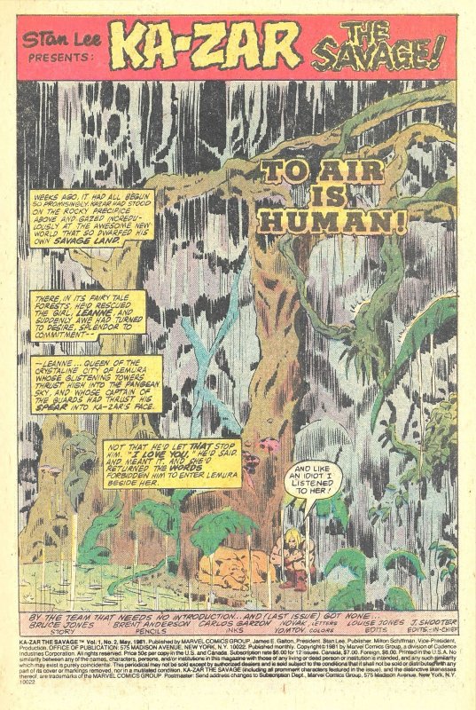 KA-ZAR THE SAVAGE #2 (May1981) 8.0 VF  Brent Anderson!  KA-ZAR against PTERONS!