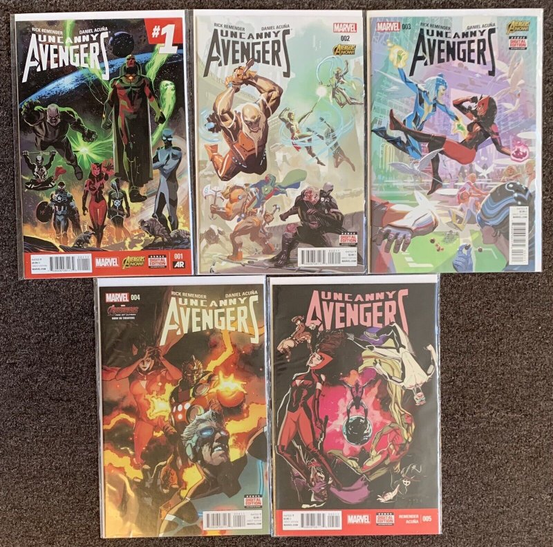 Uncanny Avengers #1,2,3,4,5 Series 2 2014 Rick Rememder Acuna Complete Set Nm