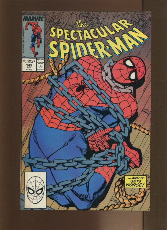 Spectacular Spiderman #145- Sal Buscema Cover & Interior Art. (9.2) 1988