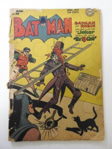 Batman #40 (1947) PR  moisture stain, cover detached, book-length spine split