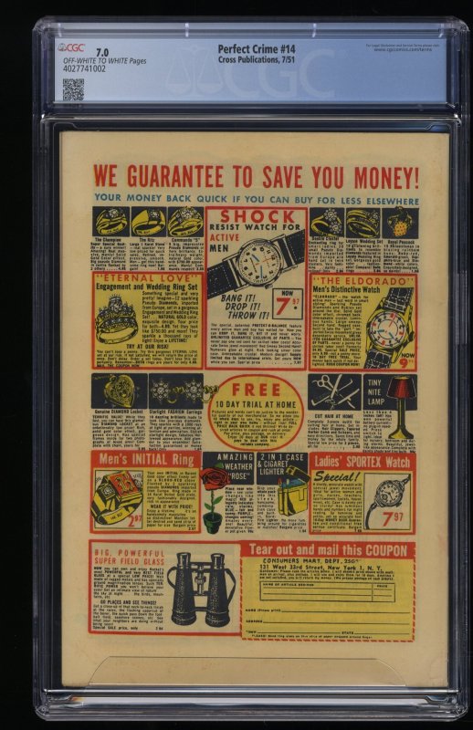 Perfect Crime #14 CGC FN/VF 7.0 Highest Graded on CGC Census!