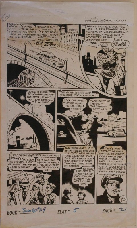 JUMBO COMICS #164 pg 21 original art, 13x22, 1952, Private Eye, Assassination