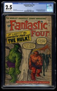 Fantastic Four #12 CGC GD+ 2.5  1st Hulk vs Thing Battle!