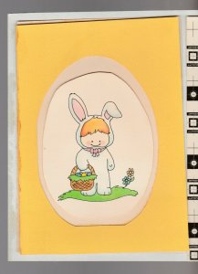 HAPPY EASTER Cute Cartoon Boy in Bunny Suit 5.5x7 Greeting Card Art #E2242