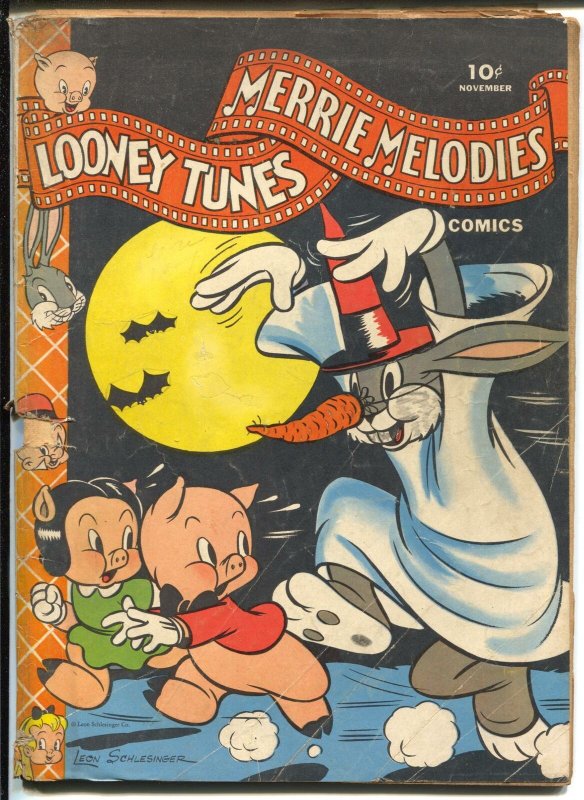 Looney Tunes #28 1943-Dell Halloween cover-Bugs Bunny-Porky Pig-G 