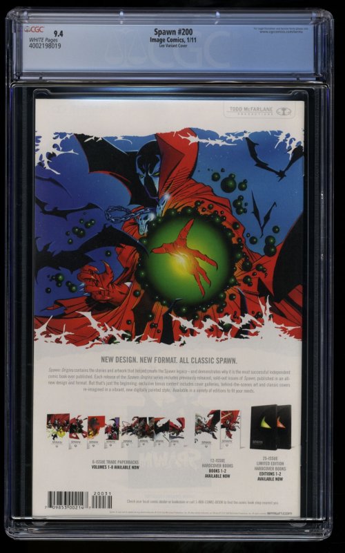 Spawn #200 CGC NM 9.4 White Pages Jim Lee Variant