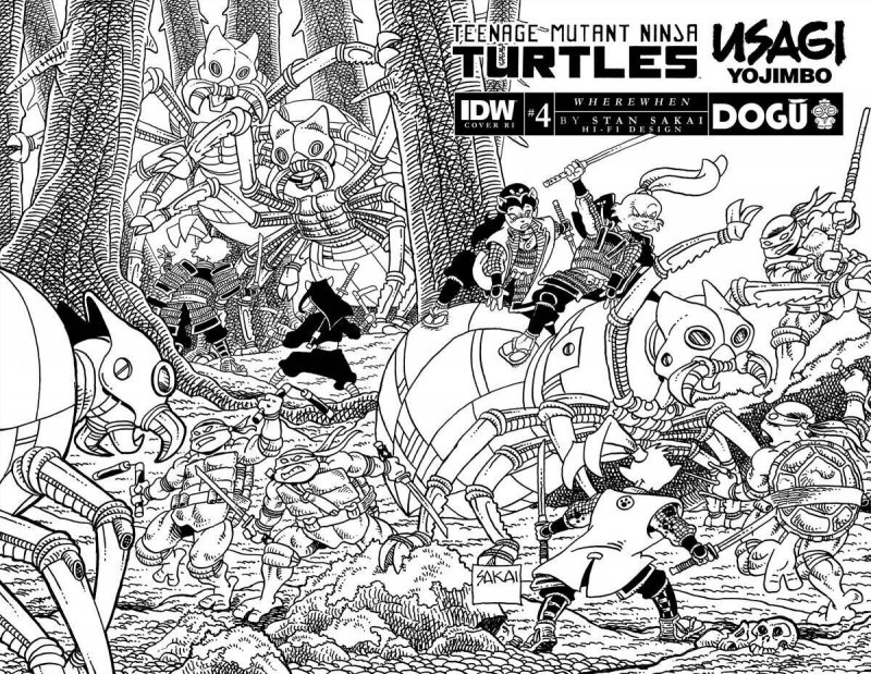 (2023) TMNT USAGI YOJIMBO WHEREWHEN #4 1:25 STAN SAKAI B/W VARIANT COVER