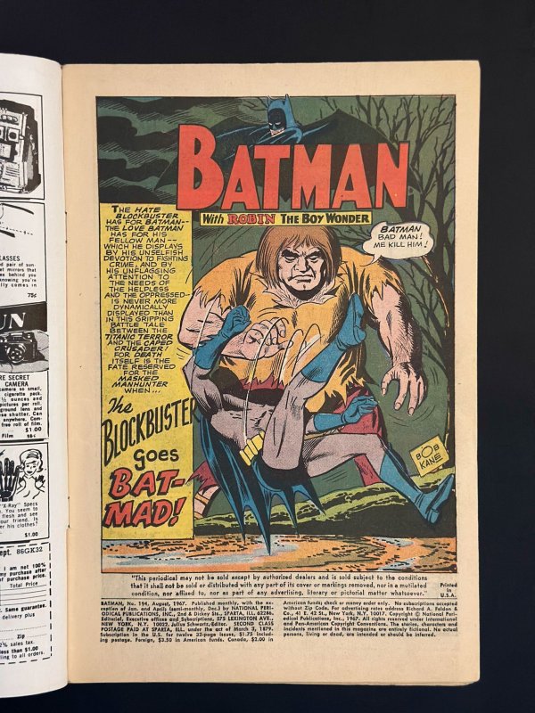 Batman #194 (1967) - Iconic Blockbuster Cover - VG-