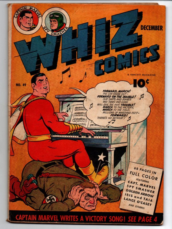 Whiz Comics #49 - Captain Marvel vs Nazis - Shazam - Fawcett - 1943 - VG+ 