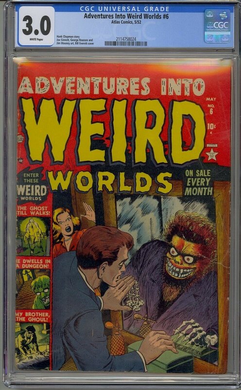 ADVENTURES INTO WEIRD WORLDS #6 CGC 3.0 PRE HERO ATLAS HORROR WHITE PAGES 