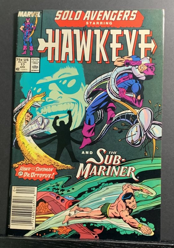 Solo Avengers #17 (1989) Hawkeye & Namor The Sub-Mariner Newsstand Variant