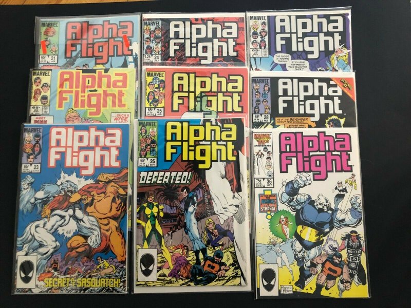 ALPHA FLIGHT  V1 [LOT OF 9, #'s 21-28,36] MARVEL 1983 - 1986 / NM  CONDITION