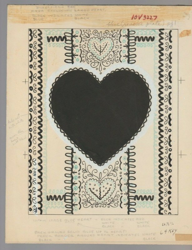 Vintage VALENTINE Heart & Border 8x10 #3227 Greeting Card Original Art