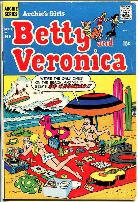 Archie's Girls Betty & Veronica #165 1969-swimsuit cover-surf board-VG