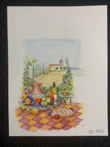 ALL THE LOVELIEST THINGS Farm Bread Wine & Fruit 7.5x9.5 Greeting Card Art #5005