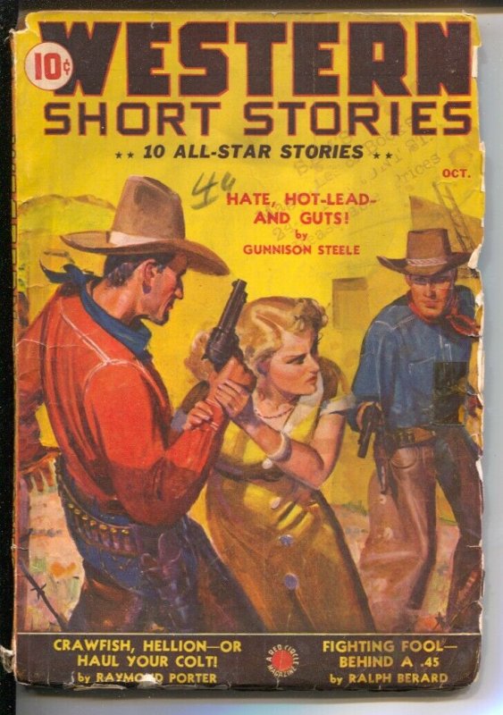 Western Short Stories  3/1941-Red Circle-JW Scott gunfight cover-Ed Earl Repp...