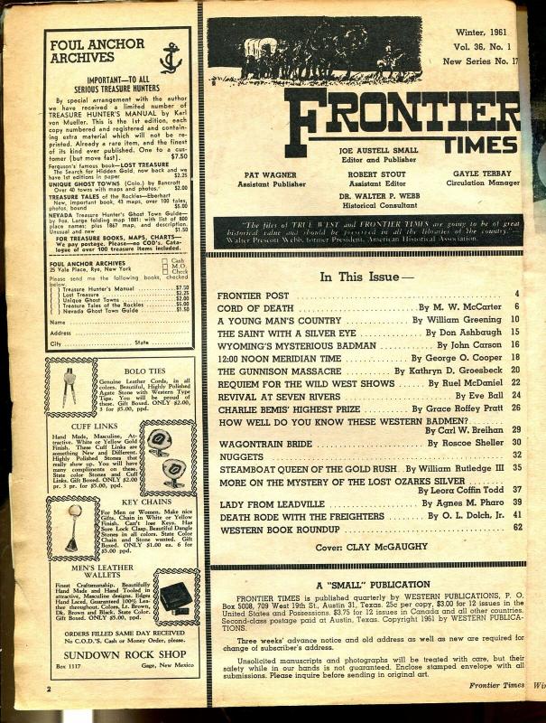 Frontier Times-Winter 1961-Jack Davis art-Annie Oakley-Buffalo Bill-G/VG