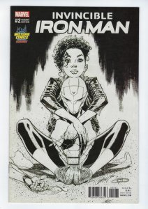 INVINCIBLE IRONMAN #2 (2017) MIDTOWN EXCLUSIVE VARIANT B & W COVER IRONHEART NM-