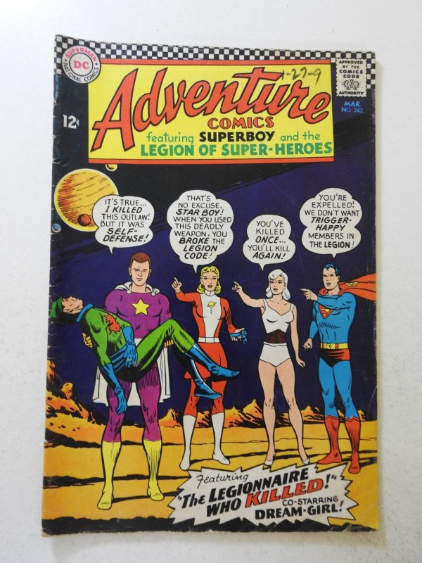 Adventure Comics #342 (1966) VG-  moisture stains, sticker interior fc, ink fc