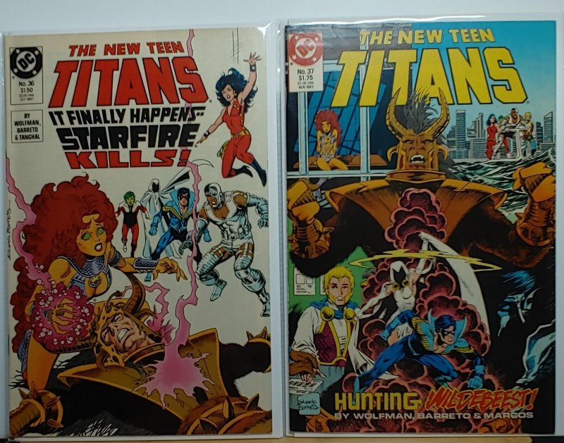 The New Teen Titans #36 & #37 (1987) Starfire Kills Set. Both NM- or Better.