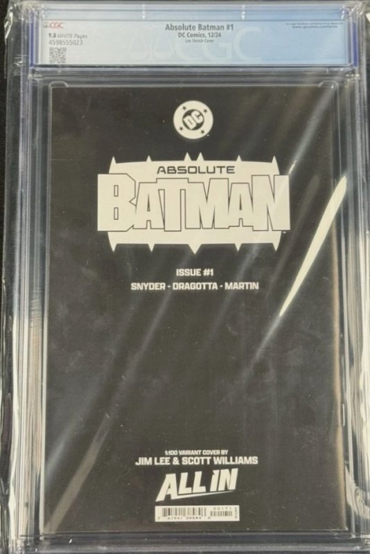 Absolute Batman #1 Lee Black & White Cover (2024) CGC 9.8