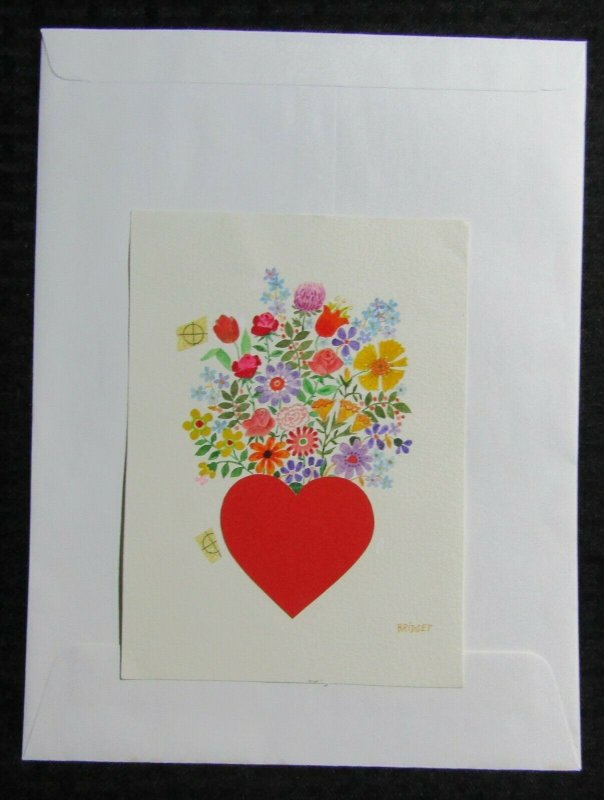 VALENTINES Purple Orange Yellow Flowers Heart 5.5x7.5 Greeting Card Art #V3711