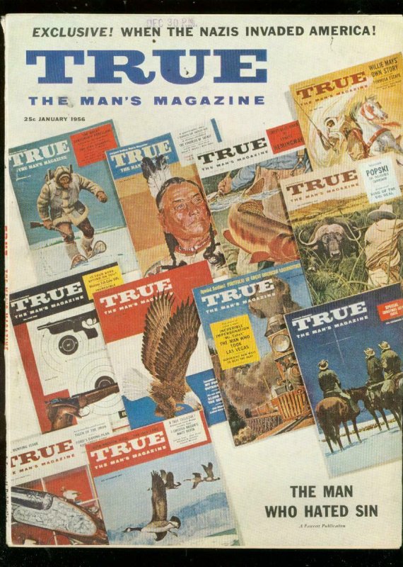 TRUE MAGAZINE JAN 1956-FISHING-SWIMMING-CANNIBALS VG