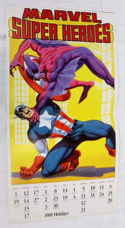 VINTAGE 1988 Marvel Captain America 12x23 Folded Poster from Calendar 