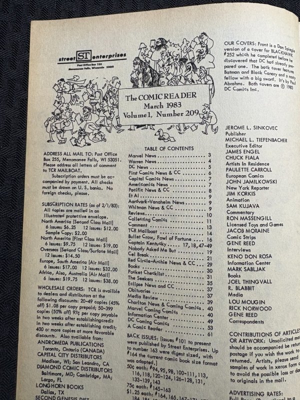 1983 THE COMIC READER Fanzine Magazine #209 FN 6.0 Dan Spiegle Blackhawk