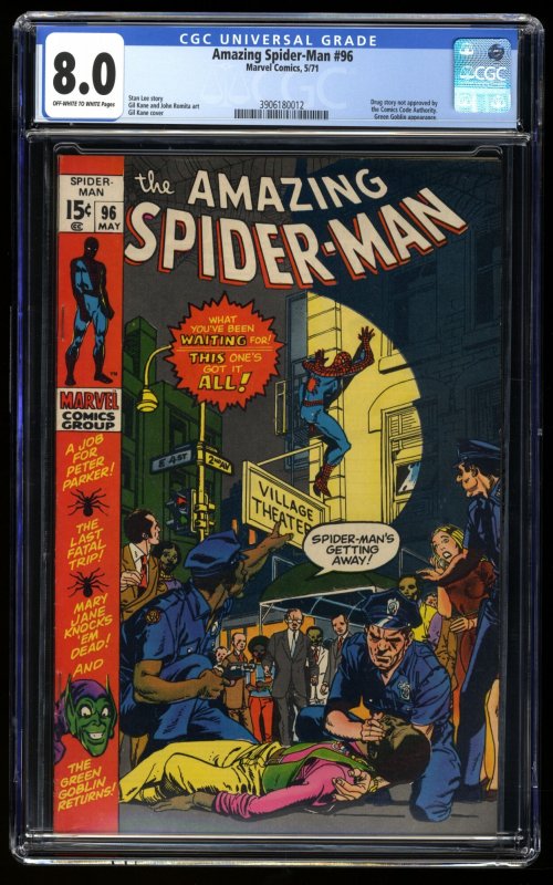 Amazing Spider-Man #96 CGC VF 8.0 Drug Issue! Green Goblin! No CCA!