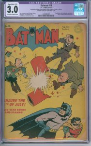 Batman #18 CGC Restored Grade 3.0 1943 Tweedledee/Tweedledum Appearance