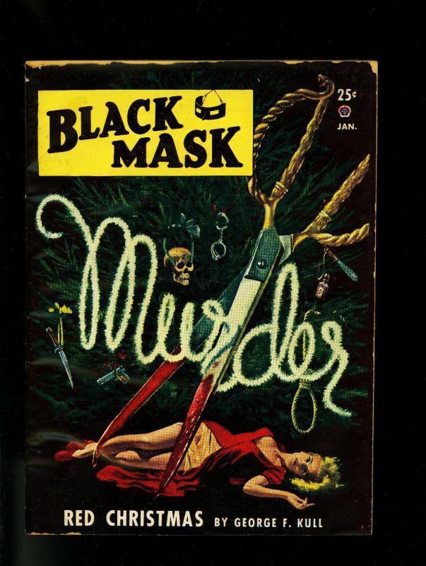 Black Mask Pulp January 1948- Skull Bloody Scissors cover- VG+