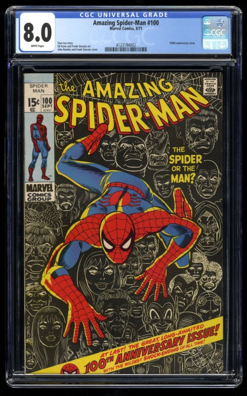 Amazing Spider-Man #100 CGC VF 8.0 Anniversary Issue John Romita Jr. Cover!